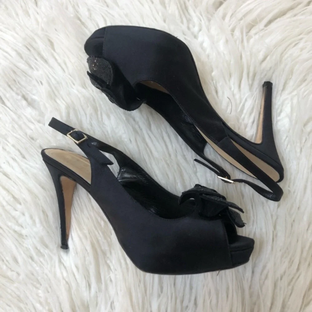 Kate Spade Satin Peep Toe Floral Embellished Heel